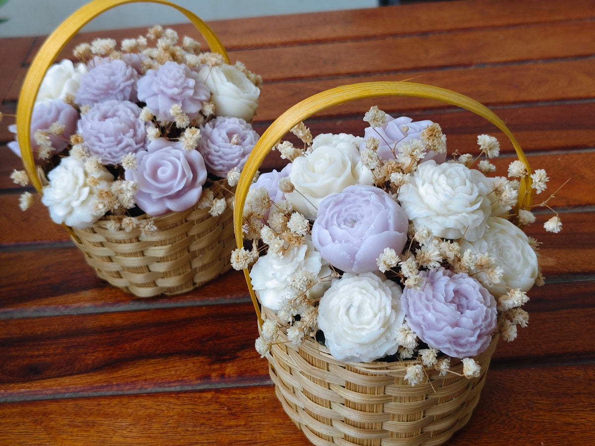 Custom Floral Basket Candle - Bridesmaid Gift & Flower Girl Bouquet
