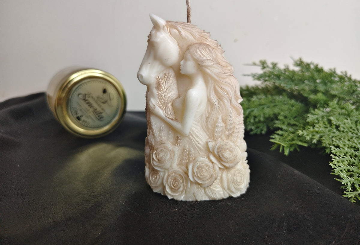 Ethereal Bond - Sculpted Lady & Horse Pillar Candle